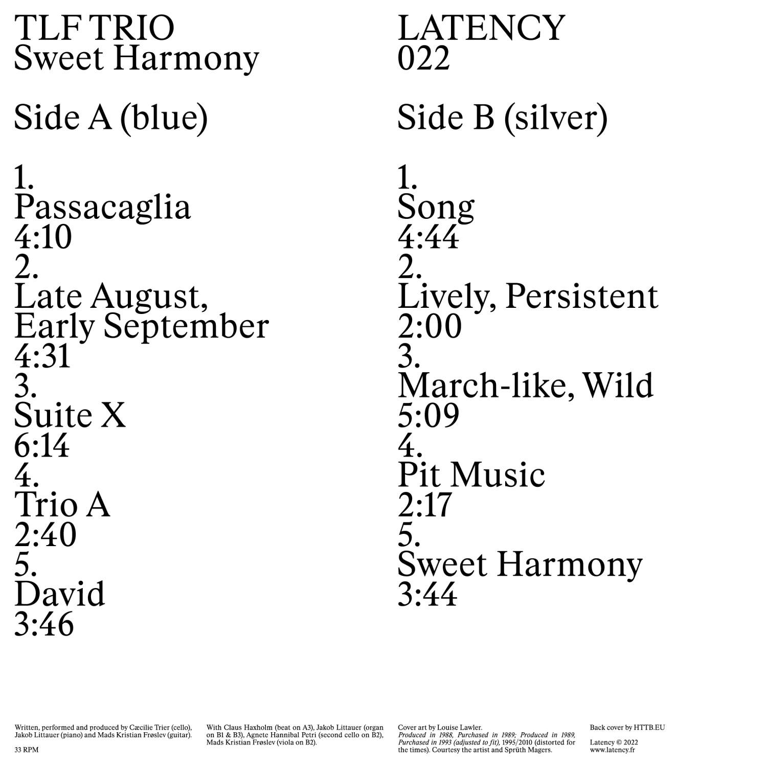 TLF TRIO - Sweet Harmony [LTNC022] © Latency