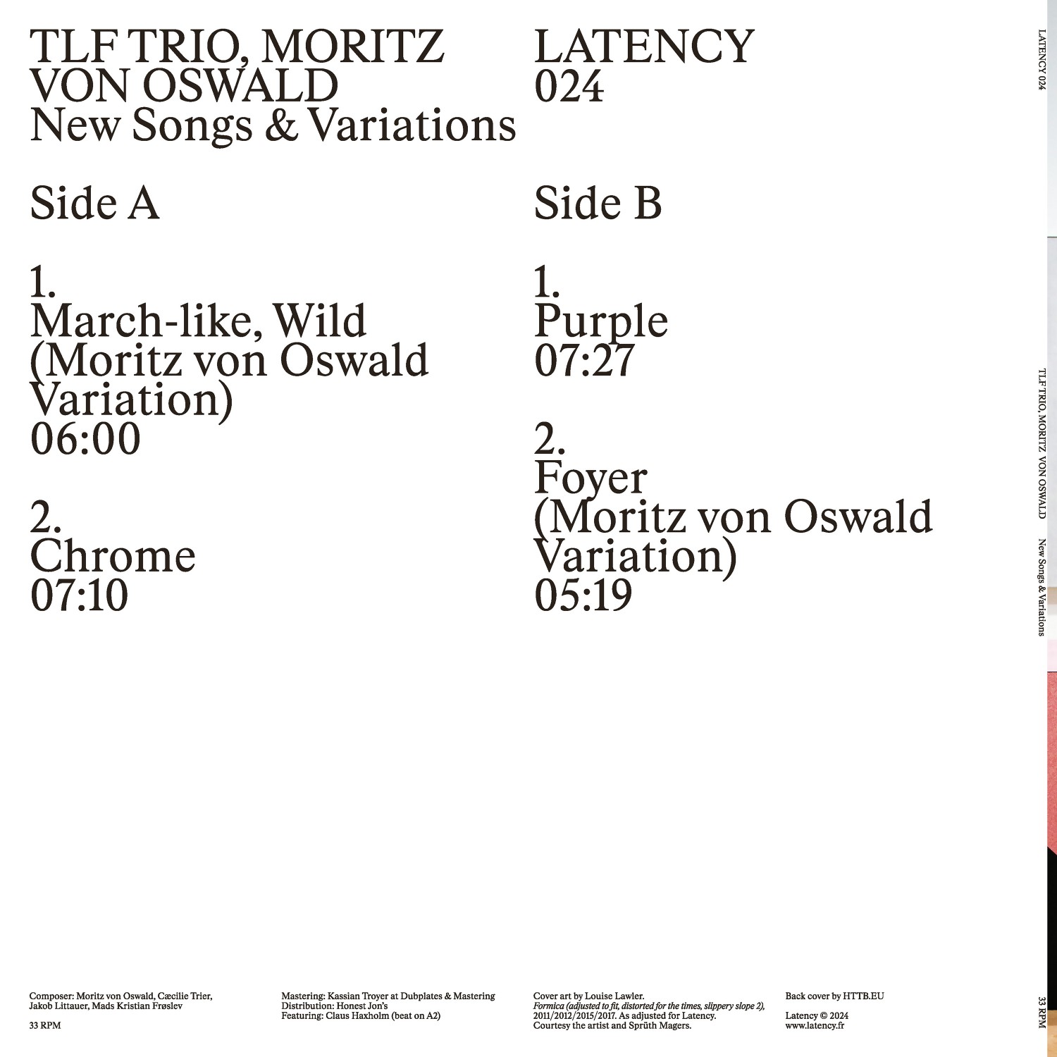 MORITZ VON OSWALD, TLF TRIO - New Songs & Variations [LTNC024] © Latency